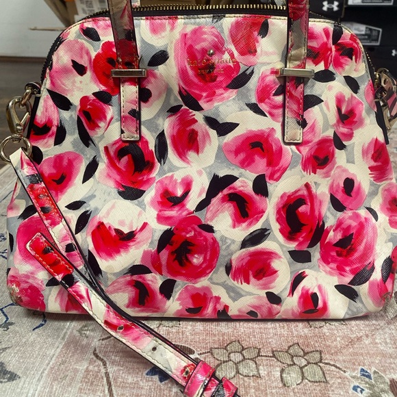 Kate Spade Cedar Street Maise Rose Print Satchel Saffiano Leather Floral (flaws) - Picture 3 of 16